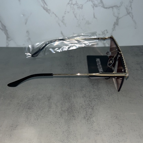 NWT PrettyLittleThing Gold Diamanté Top Slim Visor Sunglasses - Picture 7 of 8